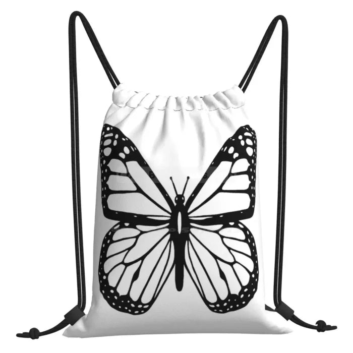 Black and White Butterfly Backpack - Drawstring Bag