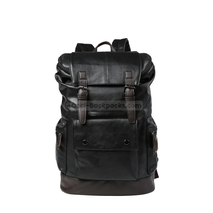 Black Leather Motorcycle Backpack - Black