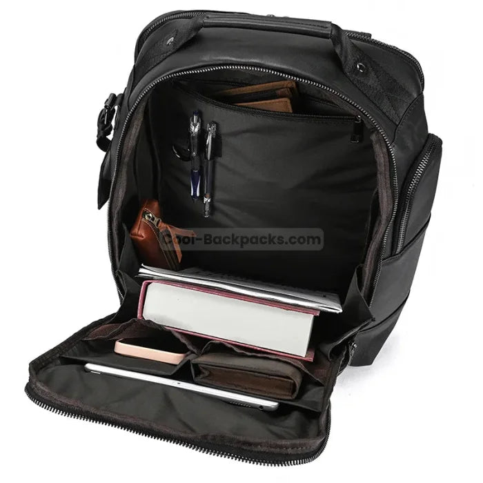 Black Leather Travel Backpack