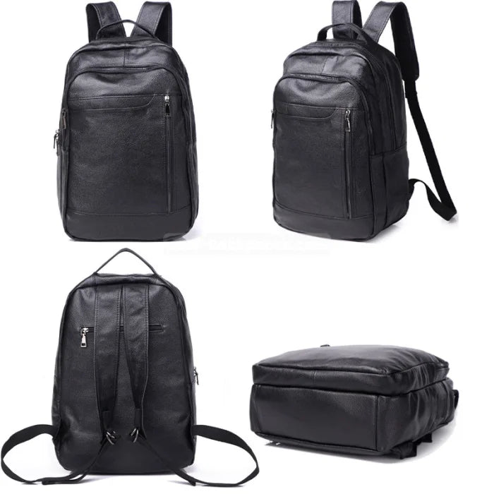 Black Leather Work Backpack - Black