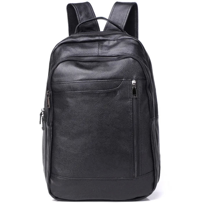 Black Leather Work Backpack - Black