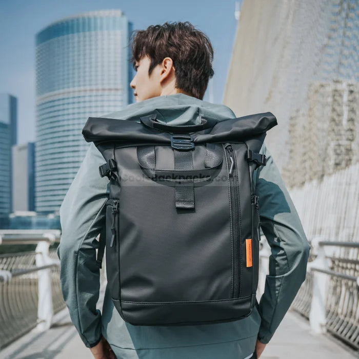 Black Roll Top Backpack - Black