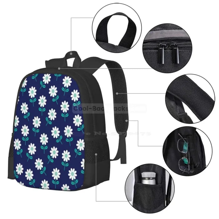 Blue and White Floral Backpack