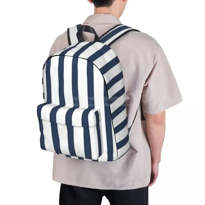 Blue and White Striped Backpack