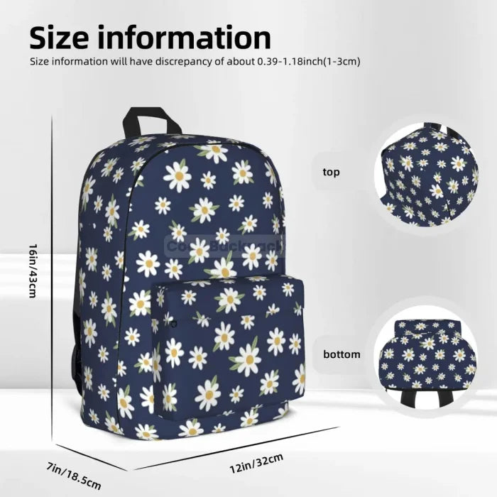 Blue Backpack with Daisies - Navy