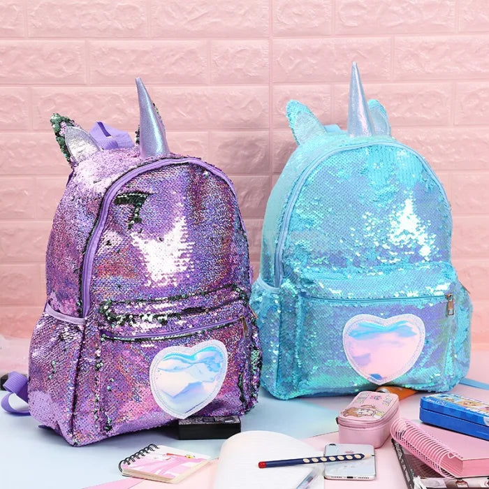 Blue Sequin Unicorn Backpack