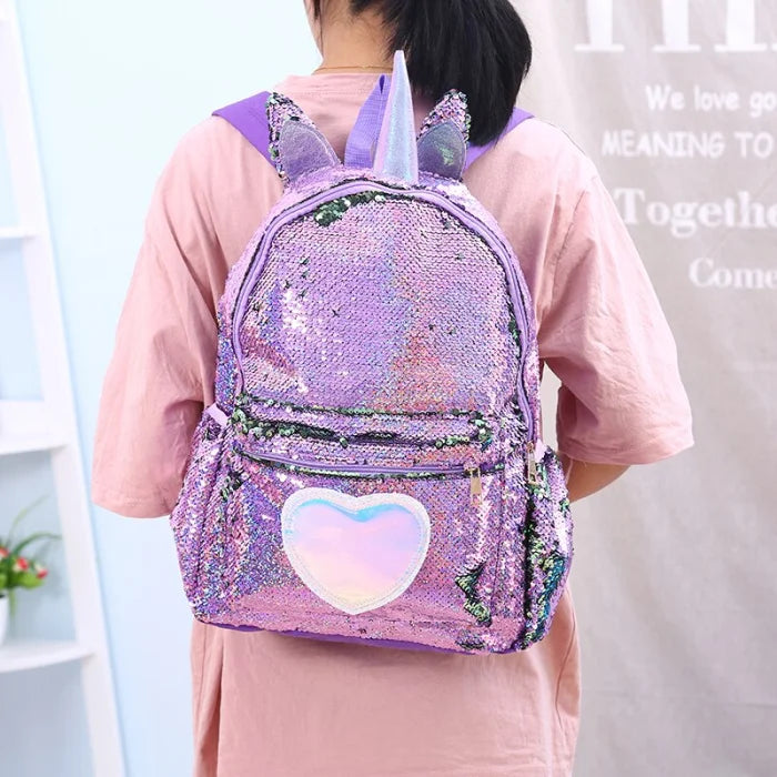 Blue Sequin Unicorn Backpack