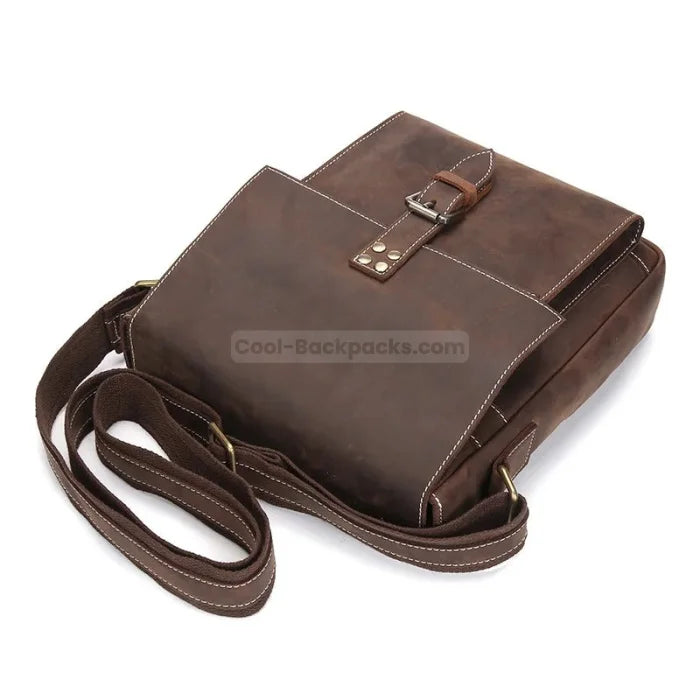 Camel Leather Messenger Bag - Brown