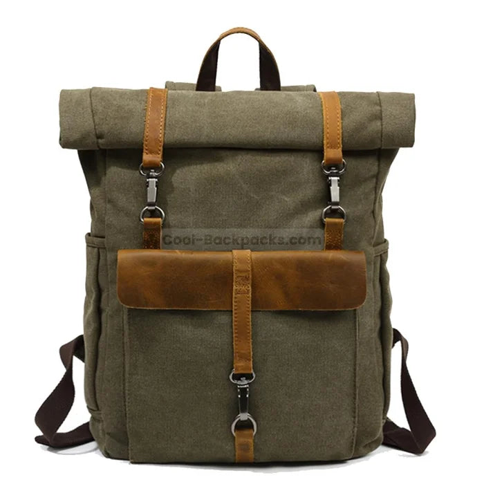 Canvas and Leather Backpack - Green