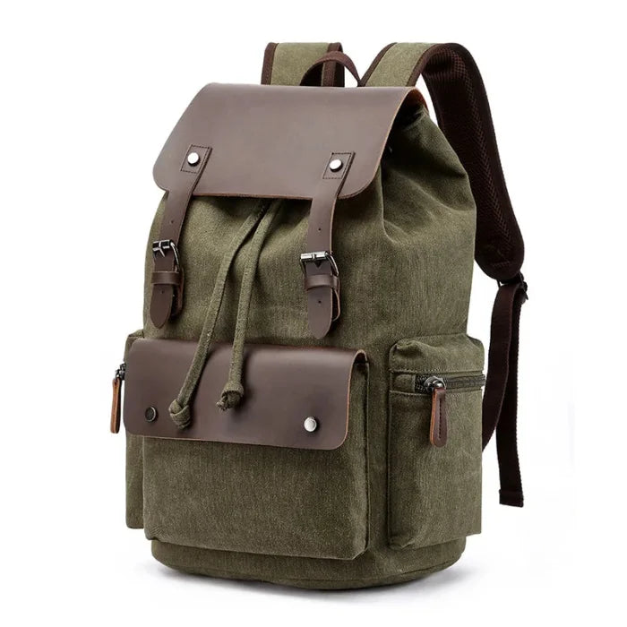 Canvas Leather Rucksack Backpack - Green