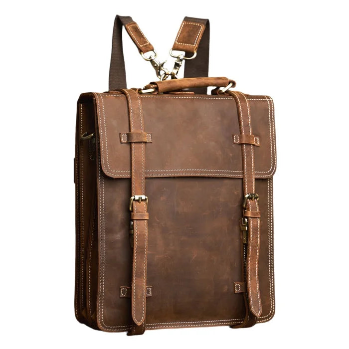 Convertible Leather Tote Backpack - Brown