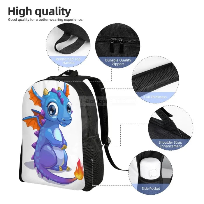 Cute Dragon Backpack - Black / 15 inches