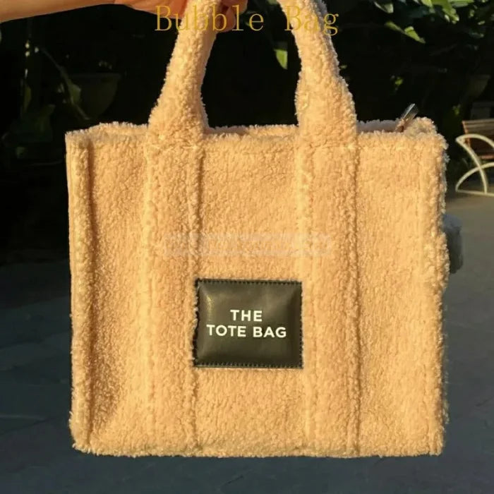 Faux Fur Messenger Bag - Beige