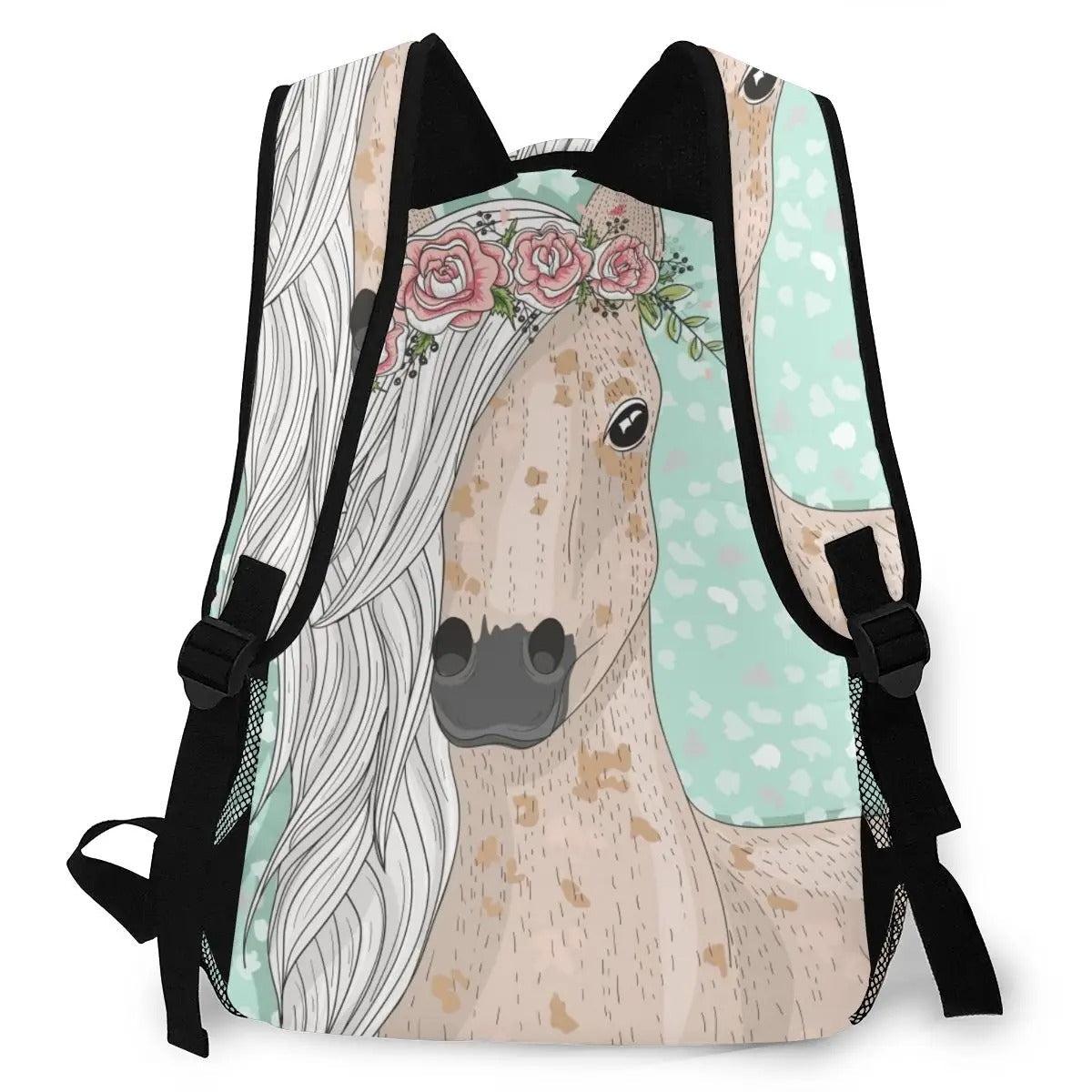 Flower Horse Backpack - Black / 16 Inches