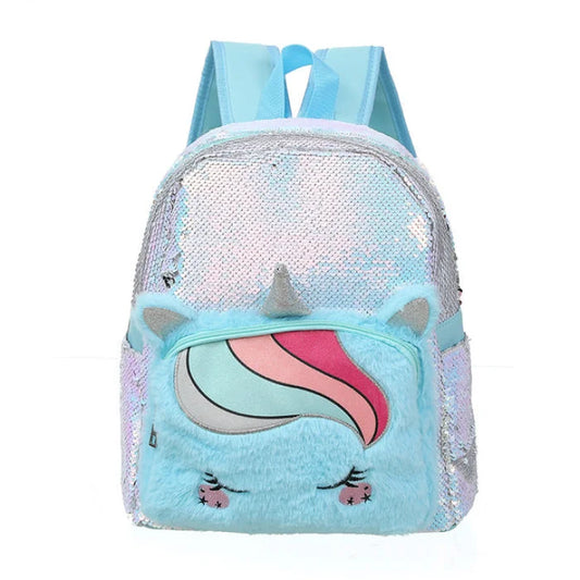 Fluffy Sequin Unicorn Backpack - Blue