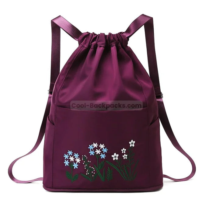 Foldable Drawstring Backpack - Grape purple