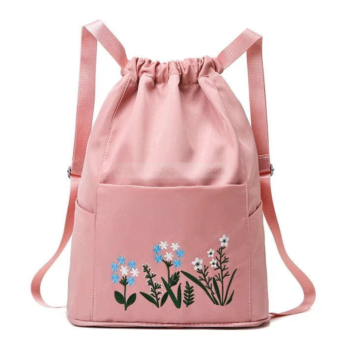 Foldable Drawstring Backpack - Pink