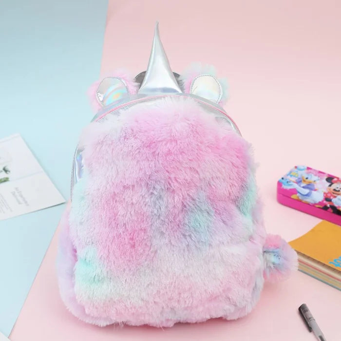 Furry Unicorn Backpack - large pink / 12 Inches