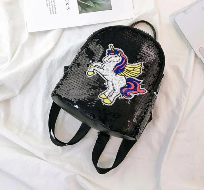 Gold Sequin Unicorn Backpack - Black