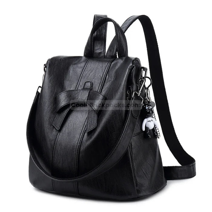 Leather Anti Theft Backpack - Black