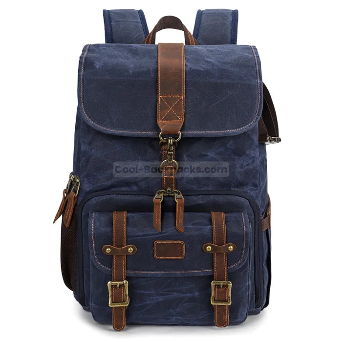 Leather Camera Backpack - Blue