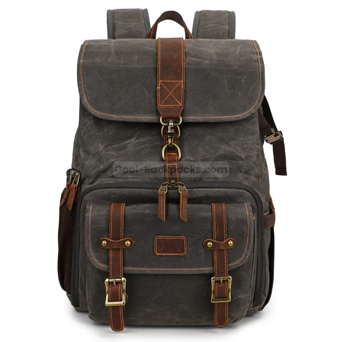 Leather Camera Backpack - Gray