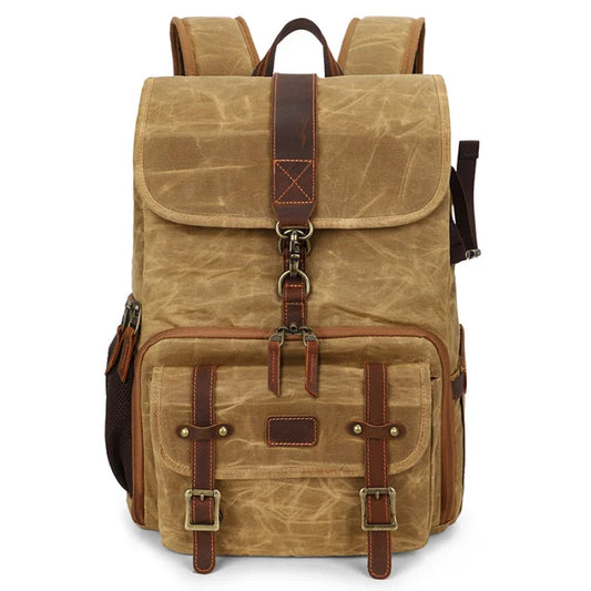 Leather Camera Backpack - Yellow