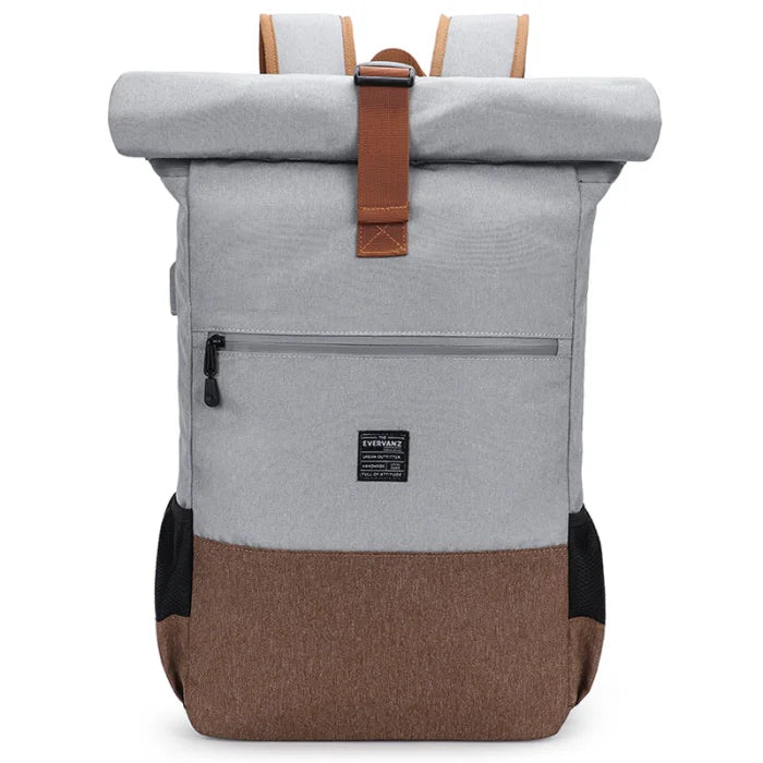 Lightweight Roll Top Backpack - Light grey