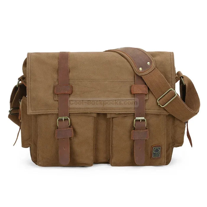 Mens Canvas Messenger Bag - Brown