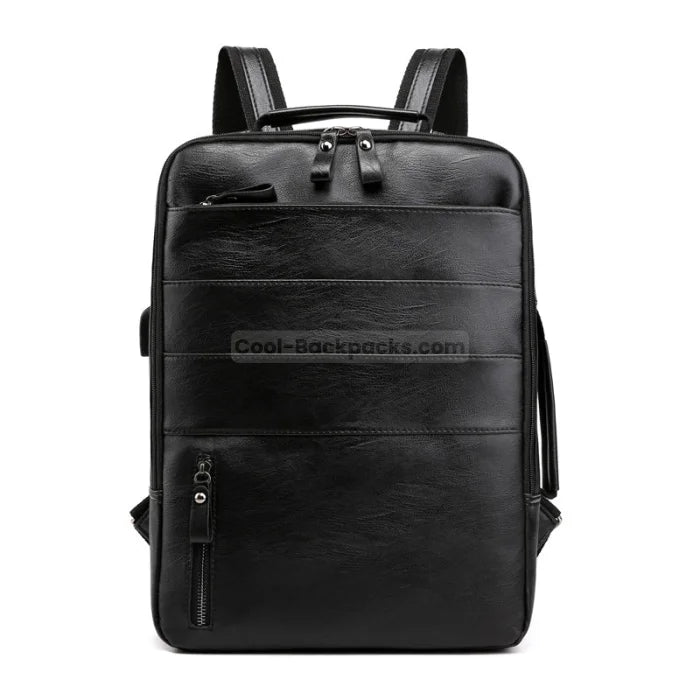 Mens Leather Work Backpack - Black