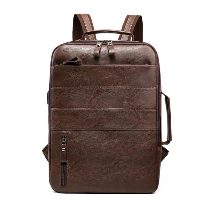Mens Leather Work Backpack - Dark brown
