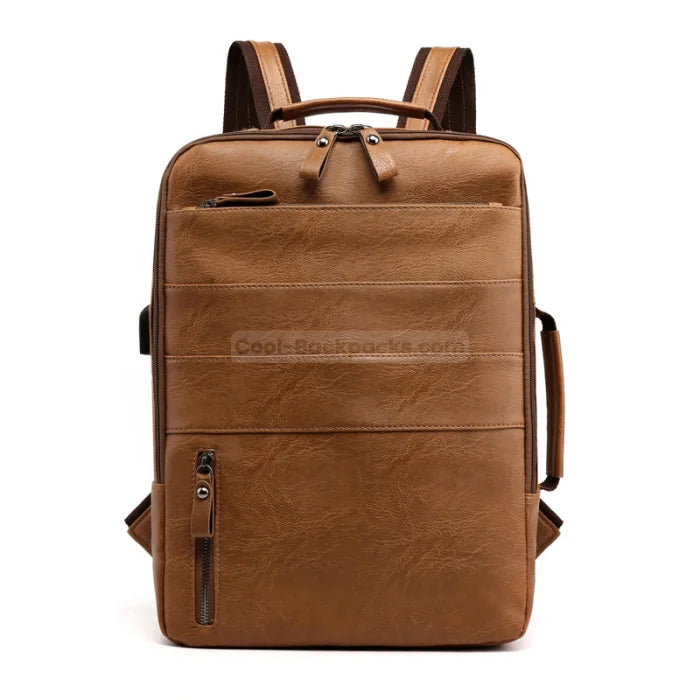 Mens Leather Work Backpack - Light brown