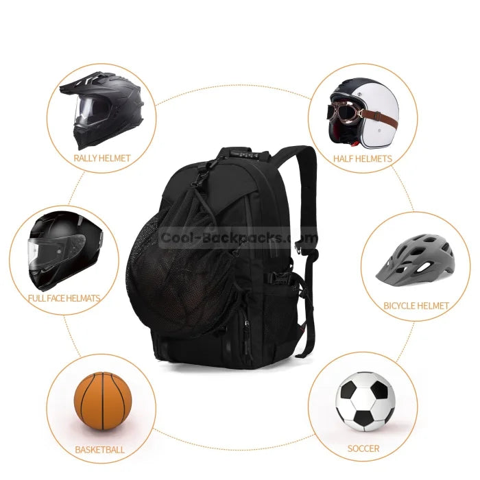 Motorcycle Backpack with Helmet Holder - Black