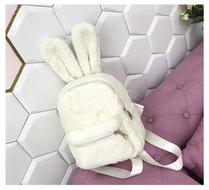 Plush Bunny Backpack - White