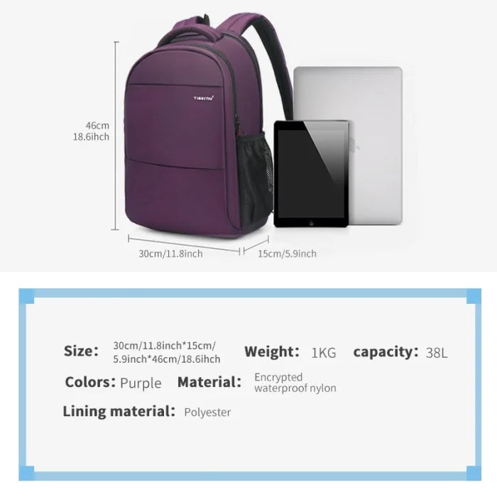 Purple Anti Theft Backpack - 3032C Purple 15.6