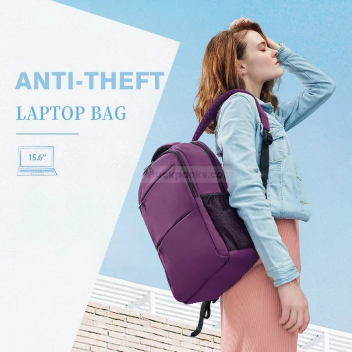 Purple Anti Theft Backpack - 3032C Purple 15.6