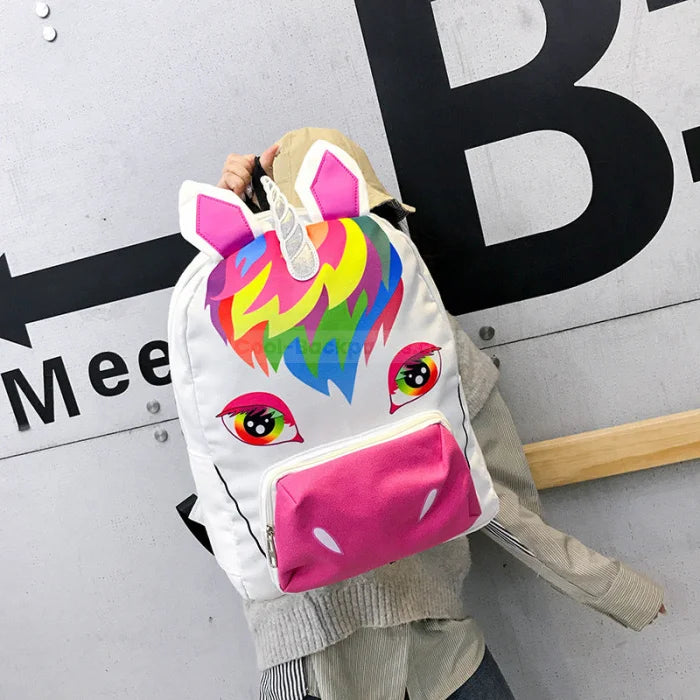 White Rainbow Unicorn Backpack - 28x11x40cm